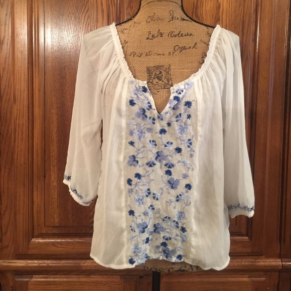 Abercrombie & Fitch Tops - Abercrombie & Fitch Semi Sheer Peasant Blouse
